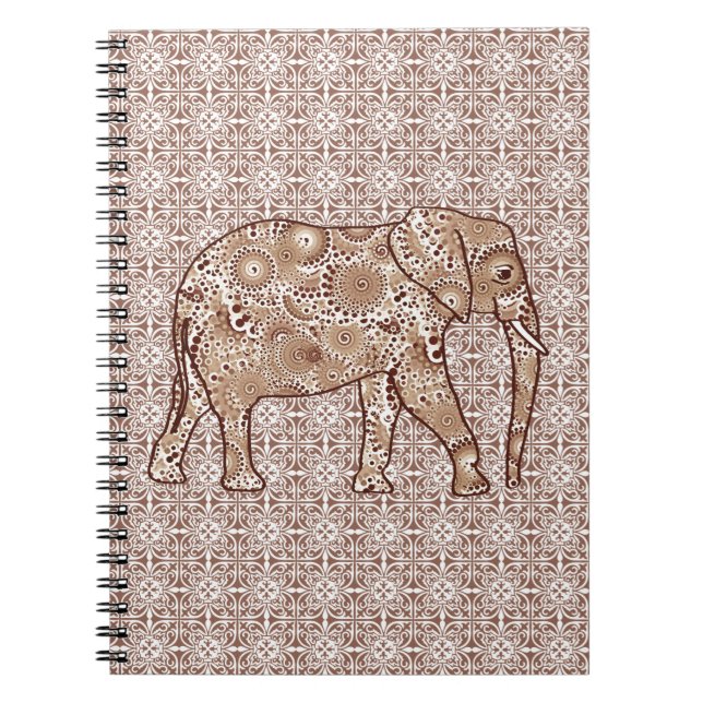 Fractal swirl elephant - brown and taupe notebook (Front)