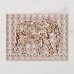 Fractal swirl elephant - brown and taupe postcard
