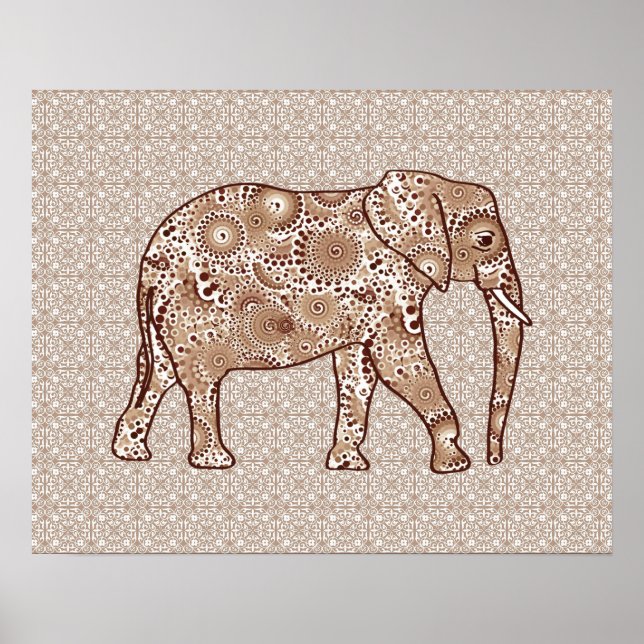 Fractal swirl elephant - brown and taupe poster (Front)
