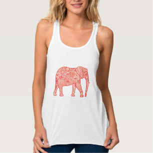 Fractal swirl elephant - coral orange and white singlet