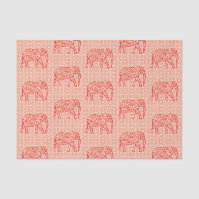 Fractal Swirl Elephant, Coral Orange and White Tissue Paper (Front)