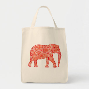 Fractal swirl elephant, coral orange and white tote bag