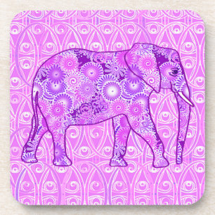 Fractal swirl elephant - purple and orchid coaster