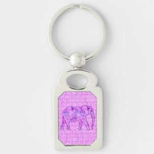 Fractal swirl elephant - purple and orchid key ring