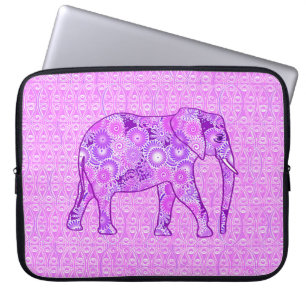 Fractal swirl elephant - purple and orchid laptop sleeve
