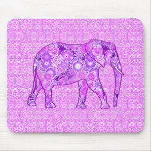 Fractal swirl elephant - purple and orchid mouse pad