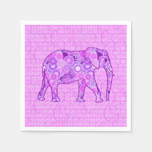 Fractal swirl elephant - purple and orchid napkin