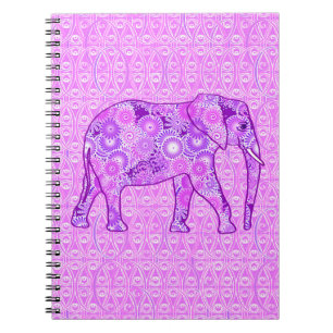 Fractal swirl elephant - purple and orchid notebook