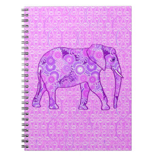 Fractal swirl elephant - purple and orchid spiral notebook