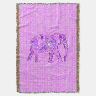 Fractal swirl elephant - purple and orchid throw blanket