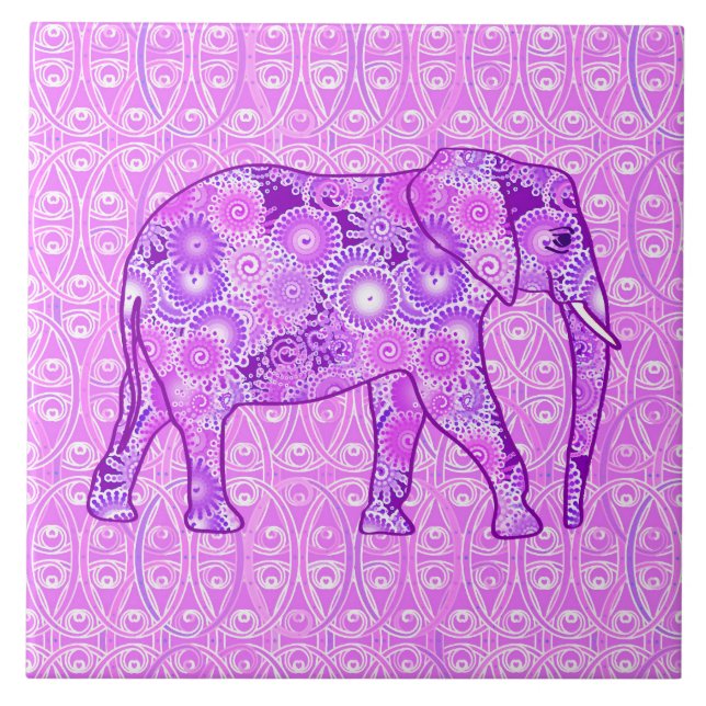 Fractal swirl elephant - purple and orchid tile (Front)
