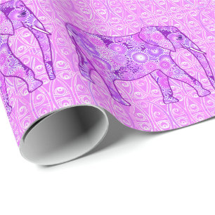 Fractal swirl elephant - purple and orchid wrapping paper