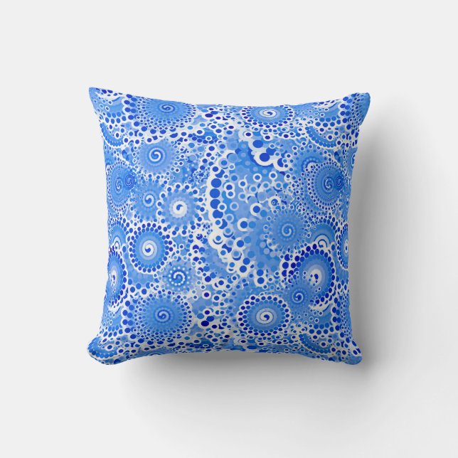 Fractal swirl pattern, blue and white cushion (Front)