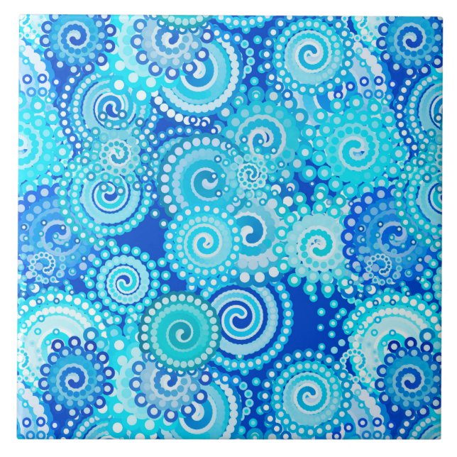 Fractal swirl pattern, cobalt blue tile (Front)