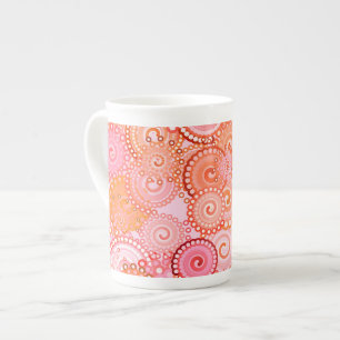 Fractal swirl pattern, coral and pink bone china mug