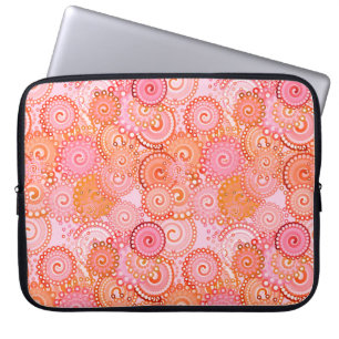 Fractal swirl pattern, coral and pink laptop sleeve