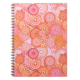 Fractal swirl pattern, coral and pink notebook