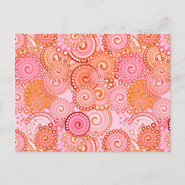 Fractal swirl pattern, coral and pink postcard (Front)