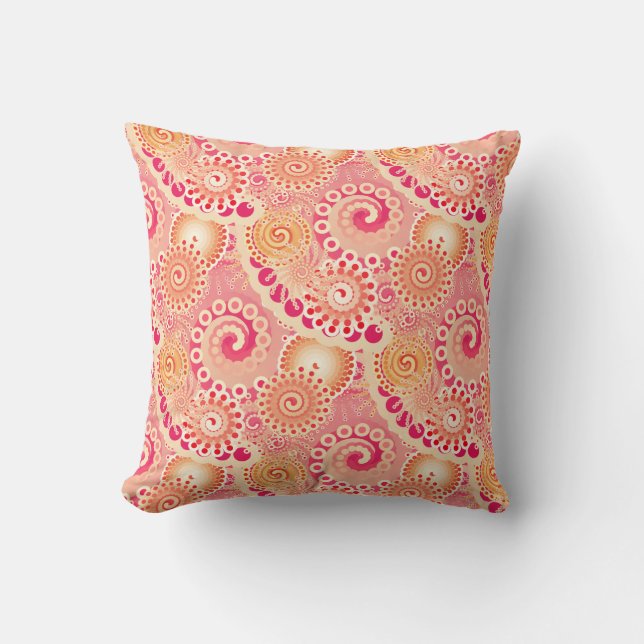 Fractal swirl pattern, coral, peach cushion (Front)