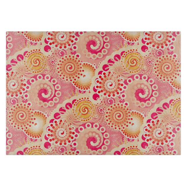 Fractal swirl pattern, coral, peach cutting board (Front)