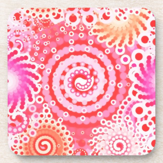 Fractal swirl pattern, coral, pink and cream coaster (Front)