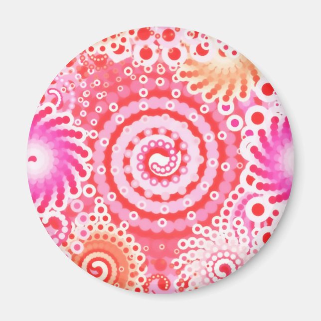 Fractal swirl pattern, coral, pink and cream magnet (Front)