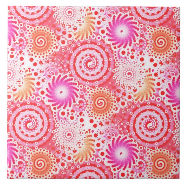 Fractal swirl pattern, coral, pink and cream tile (Front)