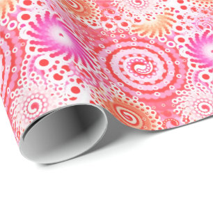 Fractal swirl pattern, coral, pink and cream wrapping paper