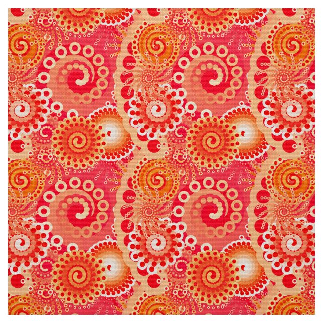Fractal Swirl pattern, Coral Pink and Peach Fabric (Swatch)