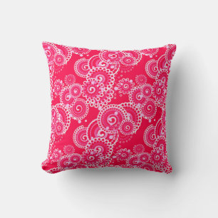 Fractal swirl pattern, fuchsia pink and white cushion