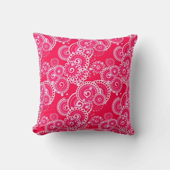Fractal swirl pattern, fuchsia pink and white cushion (Front)