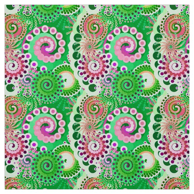 Fractal swirl pattern, green, pink, multi fabric (Swatch)