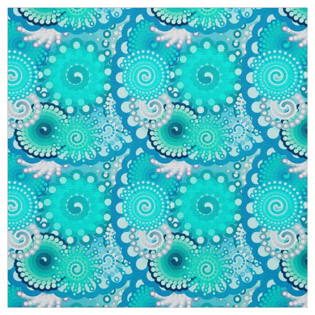 Fractal Swirl pattern, Light Blue and Aqua Fabric (Swatch)