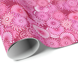 Fractal swirl pattern, magenta, pink, burgundy wrapping paper