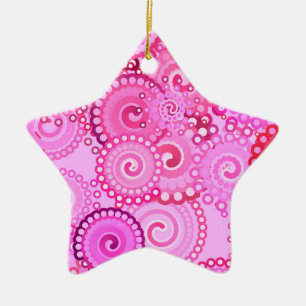 Fractal swirl pattern, pink and fuchsia ceramic tree decoration