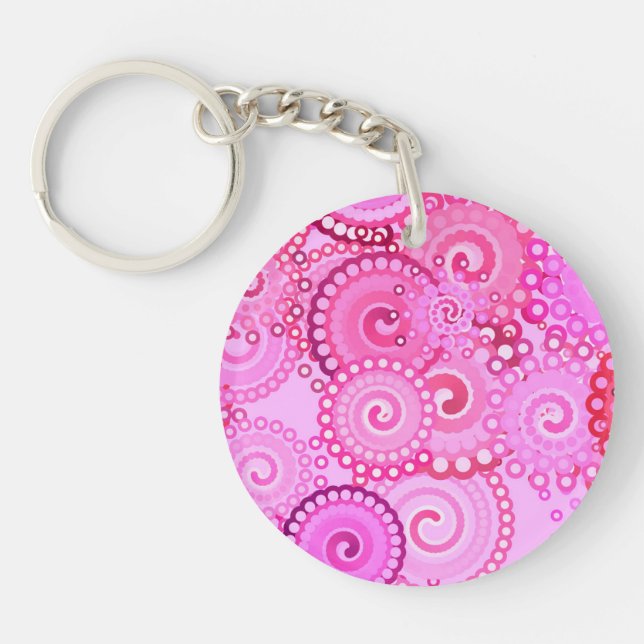 Fractal swirl pattern, pink and fuchsia key ring (Front)