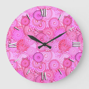 Fractal swirl pattern, pink and fuchsia large clock