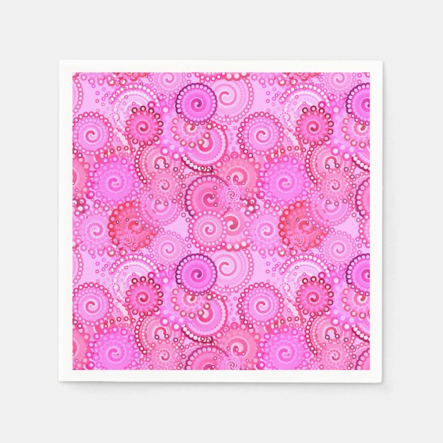 Fractal swirl pattern, pink and fuchsia napkin (Front)