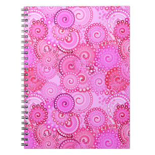 Fractal swirl pattern, pink and fuchsia spiral notebook