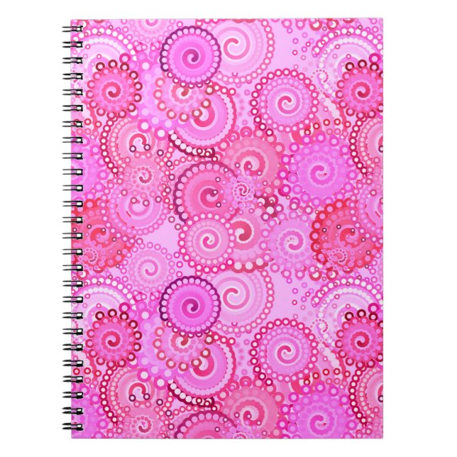 Fractal swirl pattern, pink and fuchsia spiral notebook (Front)