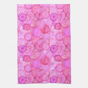 Fractal swirl pattern, pink and fuchsia tea towel