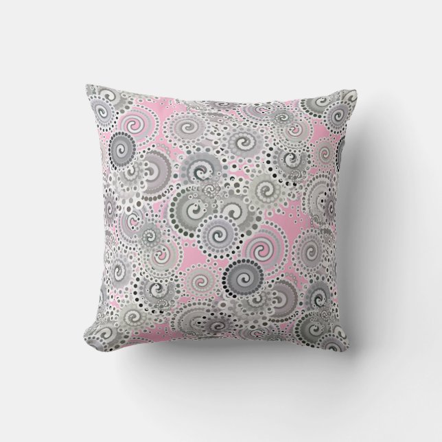 Fractal swirl pattern, pink and grey cushion (Front)