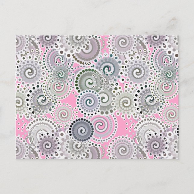 Fractal swirl pattern, pink and grey postcard (Front)