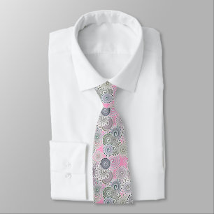 Fractal swirl pattern, pink and grey tie