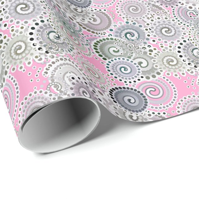 Fractal swirl pattern, pink and grey wrapping paper (Roll Corner)