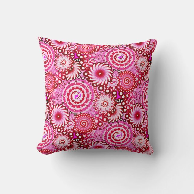Fractal swirl pattern, pink and maroon cushion (Front)