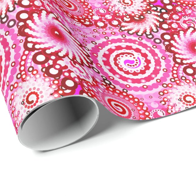 Fractal swirl pattern, pink and maroon wrapping paper (Roll Corner)