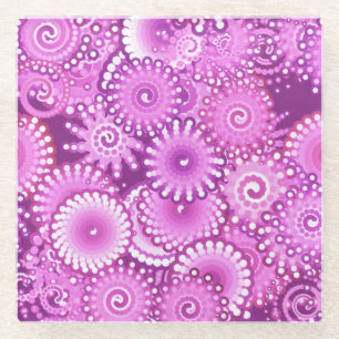 Fractal swirl pattern, purple, pink, plum, lilac glass coaster