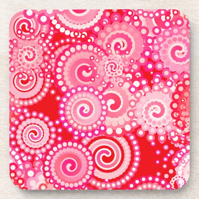 Fractal swirl pattern, red and hot pink coaster (Front)