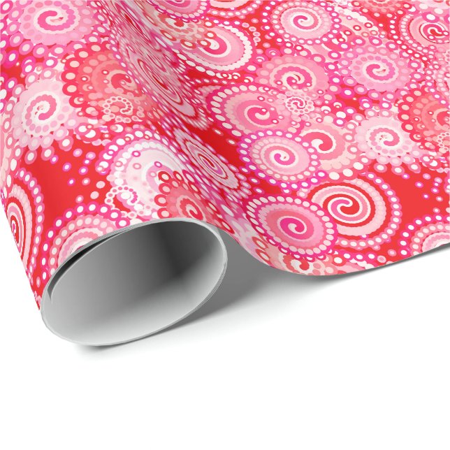 Fractal swirl pattern, red and hot pink wrapping paper (Roll Corner)